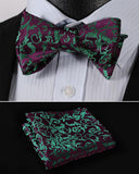 Boss Status Collection Floral Men Butterfly Self Bow Tie and Pocket Square Set - BossStatusCollection.Com