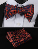 Boss Status Collection Floral Men Butterfly Self Bow Tie and Pocket Square Set - BossStatusCollection.Com