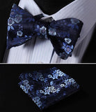 Boss Status Collection Floral Men Butterfly Self Bow Tie and Pocket Square Set - BossStatusCollection.Com