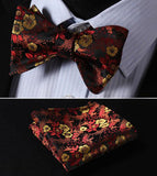 Boss Status Collection Floral Men Butterfly Self Bow Tie and Pocket Square Set - BossStatusCollection.Com
