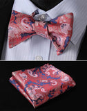 Boss Status Collection Floral Men Butterfly Self Bow Tie and Pocket Square Set - BossStatusCollection.Com