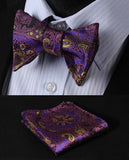 Boss Status Collection Floral Men Butterfly Self Bow Tie and Pocket Square Set - BossStatusCollection.Com