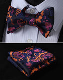 Boss Status Collection Floral Men Butterfly Self Bow Tie and Pocket Square Set - BossStatusCollection.Com