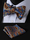 Boss Status Collection Floral Men Butterfly Self Bow Tie and Pocket Square Set - BossStatusCollection.Com