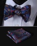 Boss Status Collection Floral Men Butterfly Self Bow Tie and Pocket Square Set - BossStatusCollection.Com
