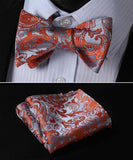 Boss Status Collection Floral Men Butterfly Self Bow Tie and Pocket Square Set - BossStatusCollection.Com