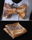 Boss Status Collection Floral Men Butterfly Self Bow Tie and Pocket Square Set - BossStatusCollection.Com