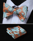 Boss Status Collection Floral Men Butterfly Self Bow Tie and Pocket Square Set - BossStatusCollection.Com