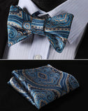 Boss Status Collection Floral Men Butterfly Self Bow Tie and Pocket Square Set - BossStatusCollection.Com