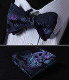 Boss Status Collection Floral Men Butterfly Self Bow Tie and Pocket Square Set - BossStatusCollection.Com