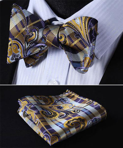 Boss Status Collection 100% Silk Jacquard Woven Men Butterfly Self- Bow Ties - BossStatusCollection.Com