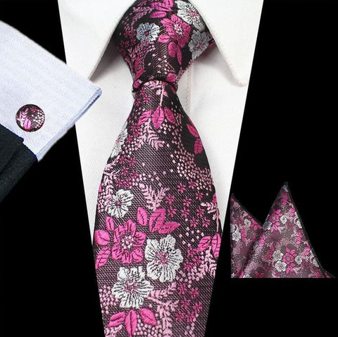 Boss Status Collection Men's Silk Jacquard Neck Ties Set (Pocket Square, Cuff Links) - BossStatusCollection.Com
