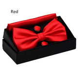 Boss Status Collection Men's Solid Double Fold Bow Ties ( Waterproof) with Pocket Square