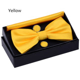 Boss Status Collection Men's Solid Double Fold Bow Ties ( Waterproof) with Pocket Square