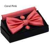 Boss Status Collection Men's Solid Double Fold Bow Ties ( Waterproof) with Pocket Square