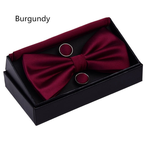 Boss Status Collection Men's Solid Double Fold Bow Ties ( Waterproof) with Pocket Square