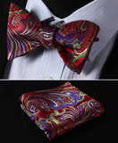 Boss Status Collection Floral Men Butterfly Self Bow Tie and Pocket Square Set - BossStatusCollection.Com