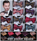 Boss Status Collection Floral Men Butterfly Self Bow Tie and Pocket Square Set - BossStatusCollection.Com