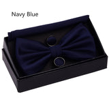 Boss Status Collection Men's Solid Double Fold Bow Ties ( Waterproof) with Pocket Square